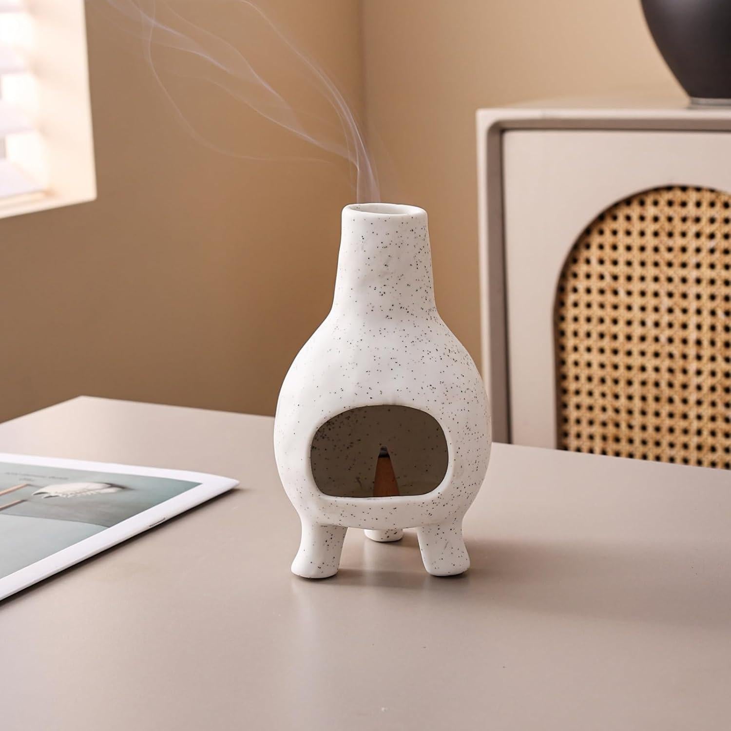 Soporte de Palo Santo JialanGulong Cerámica Blanco Negro 17.8x10.2cm