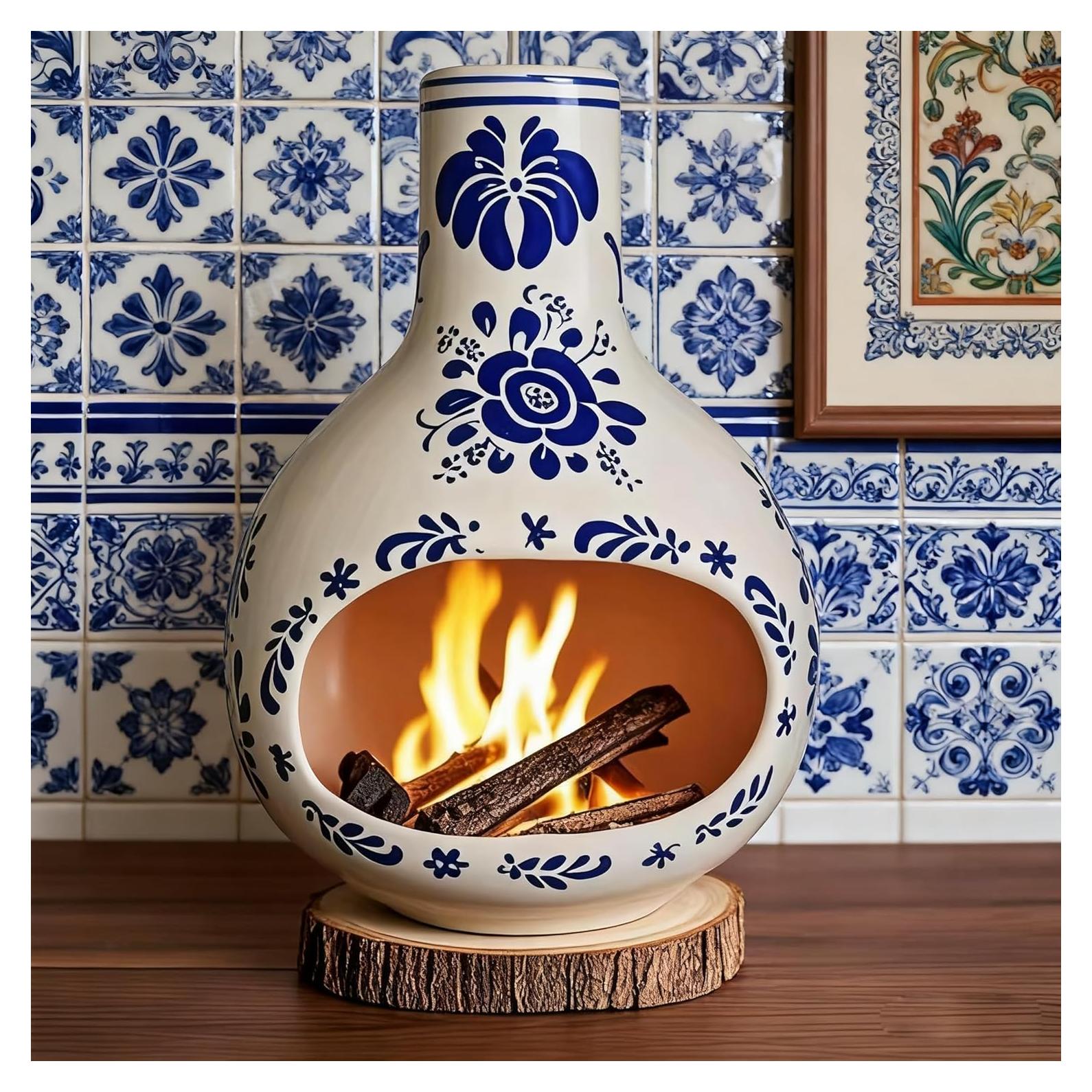 Soporte de Incienso Cerámica JIYANMEI Chimenea 19 cm Azul