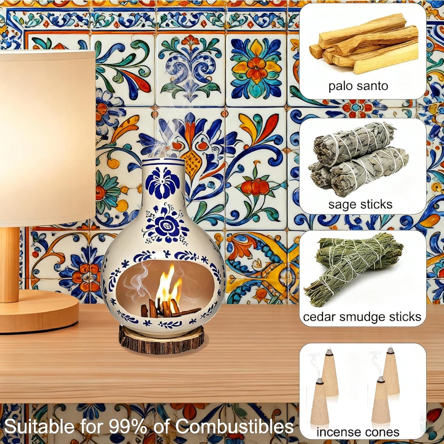 Soporte de Incienso Cerámica JIYANMEI Chimenea 19 cm Azul