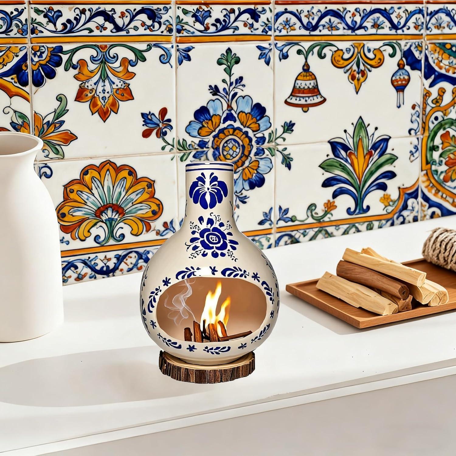 Soporte de Incienso Cerámica JIYANMEI Chimenea 19 cm Azul