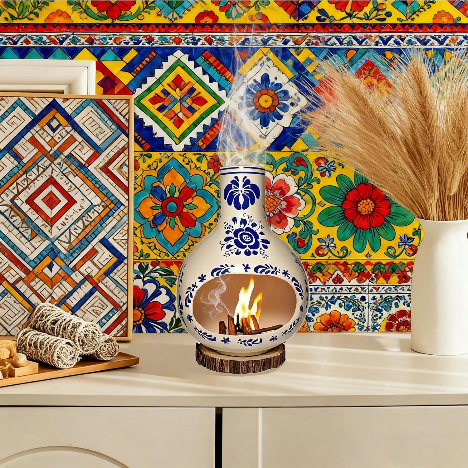 Soporte de Incienso Cerámica JIYANMEI Chimenea 19 cm Azul