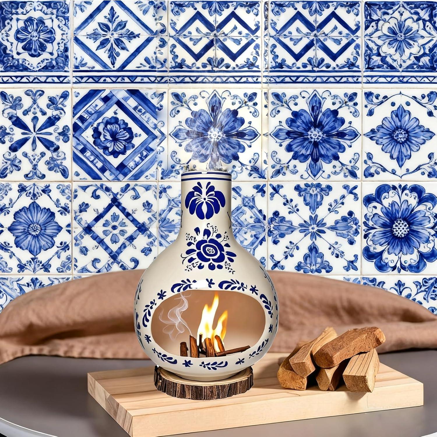 Soporte de Incienso Cerámica JIYANMEI Chimenea 19 cm Azul