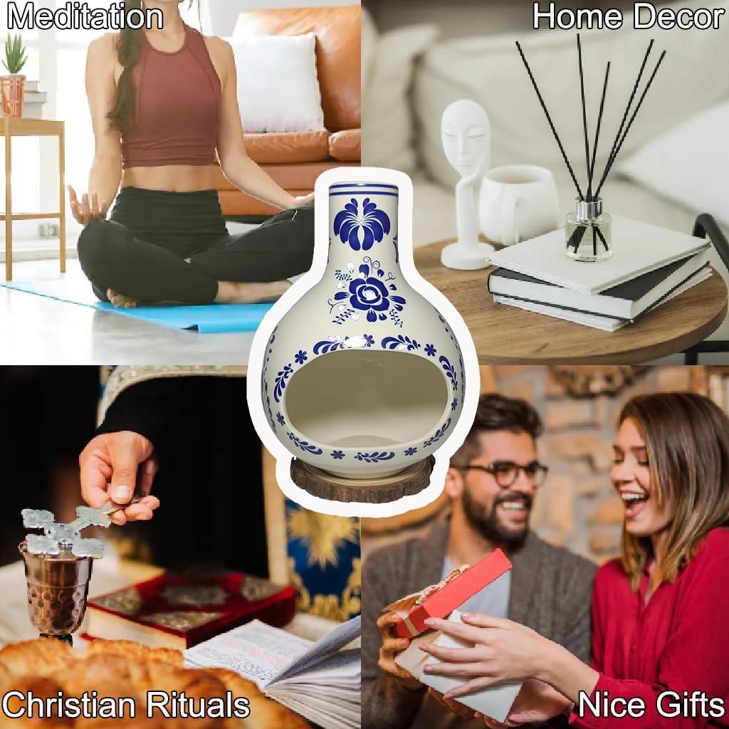 Soporte de Incienso Cerámica JIYANMEI Chimenea 19 cm Azul