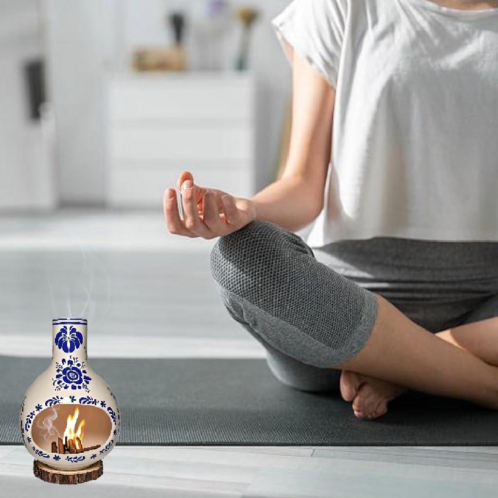 Soporte de Incienso Cerámica JIYANMEI Chimenea 19 cm Azul