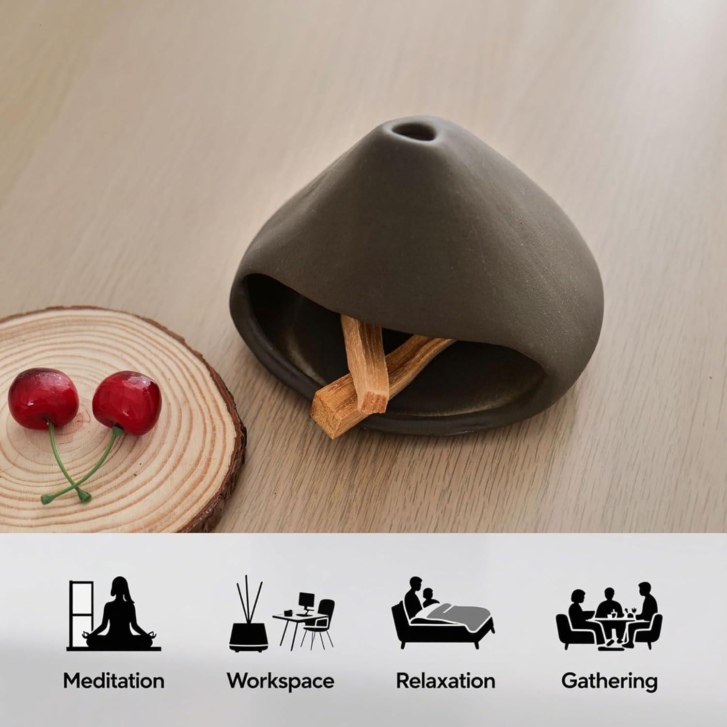 Quemador de Incienso de Cerámica Laoone Chimenea Negro 11.43cm