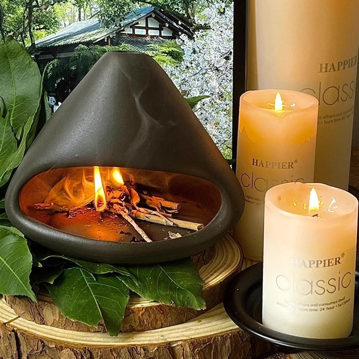 Quemador de Incienso de Cerámica Laoone Chimenea Negro 11.43cm