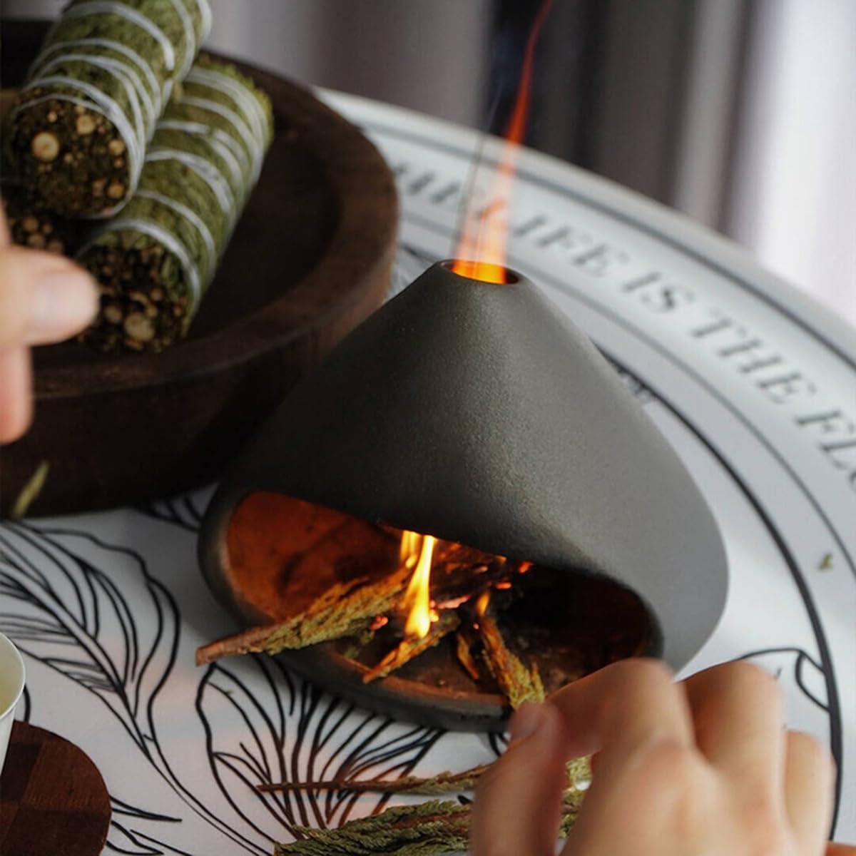 Quemador de Incienso de Cerámica Laoone Chimenea Negro 11.43cm