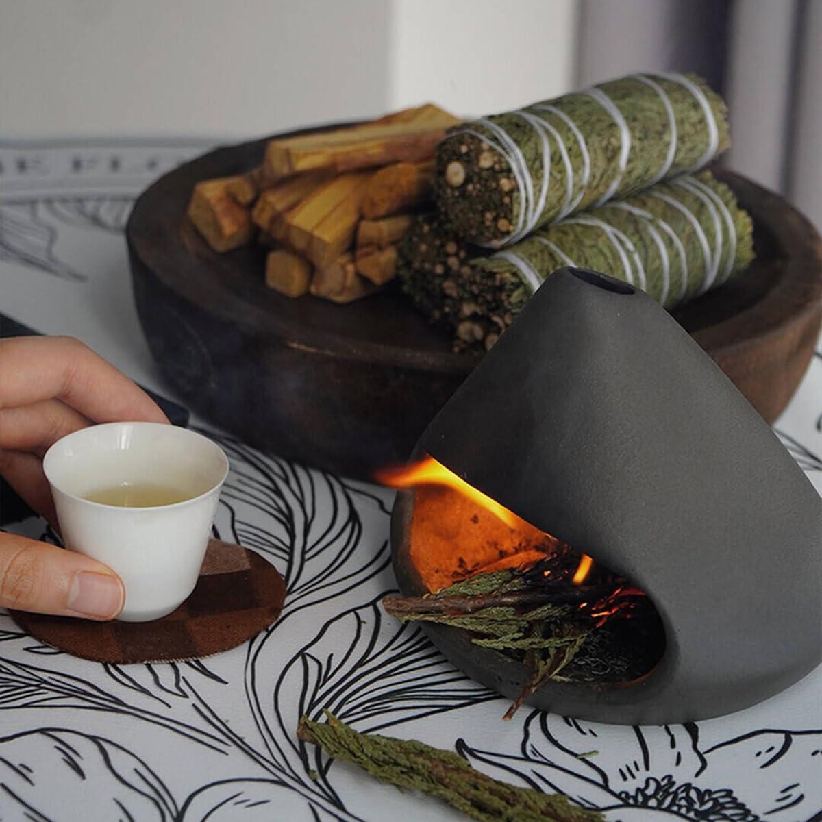 Quemador de Incienso de Cerámica Laoone Chimenea Negro 11.43cm