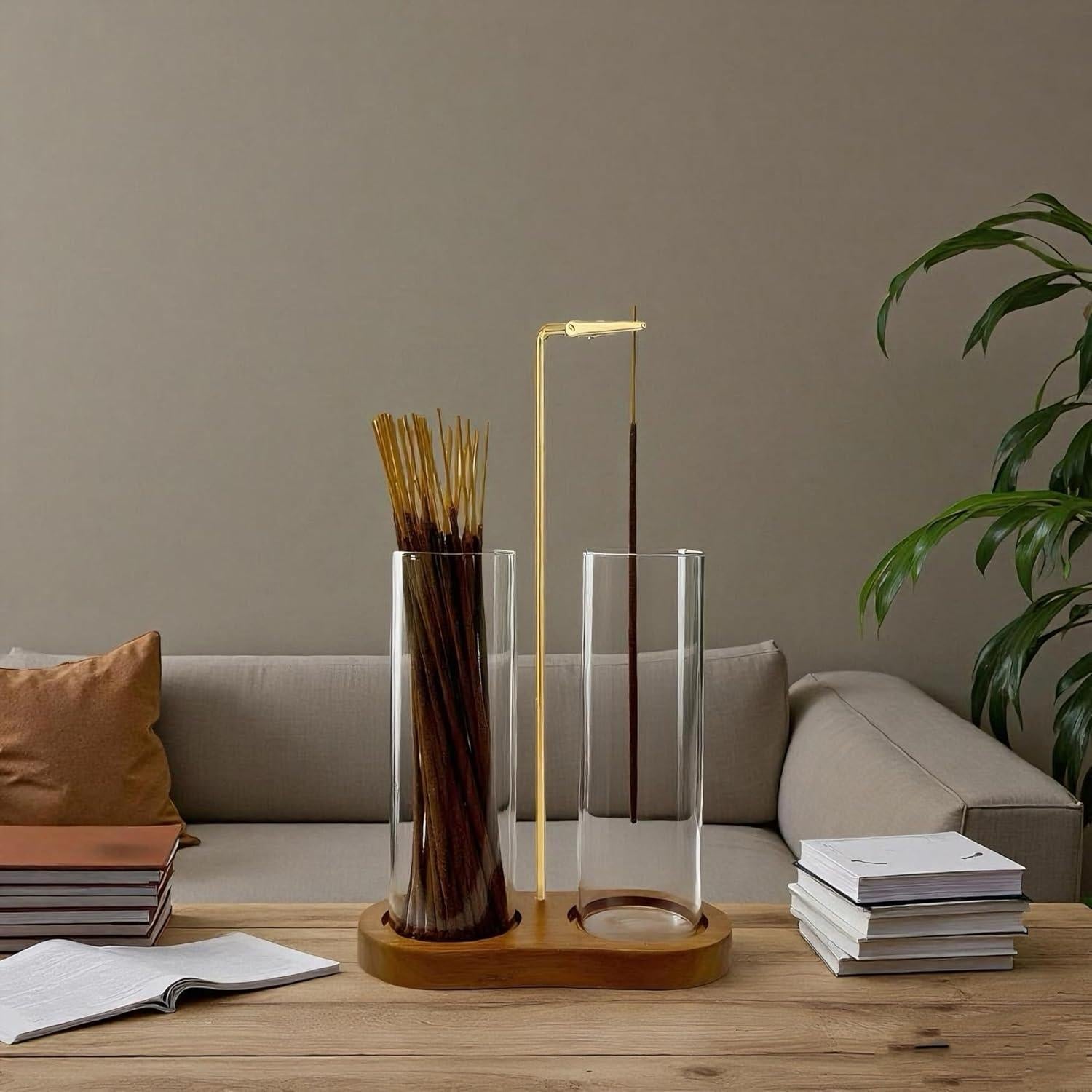 Soporte de Incienso Moocervi 2 en 1 de Vidrio y Madera