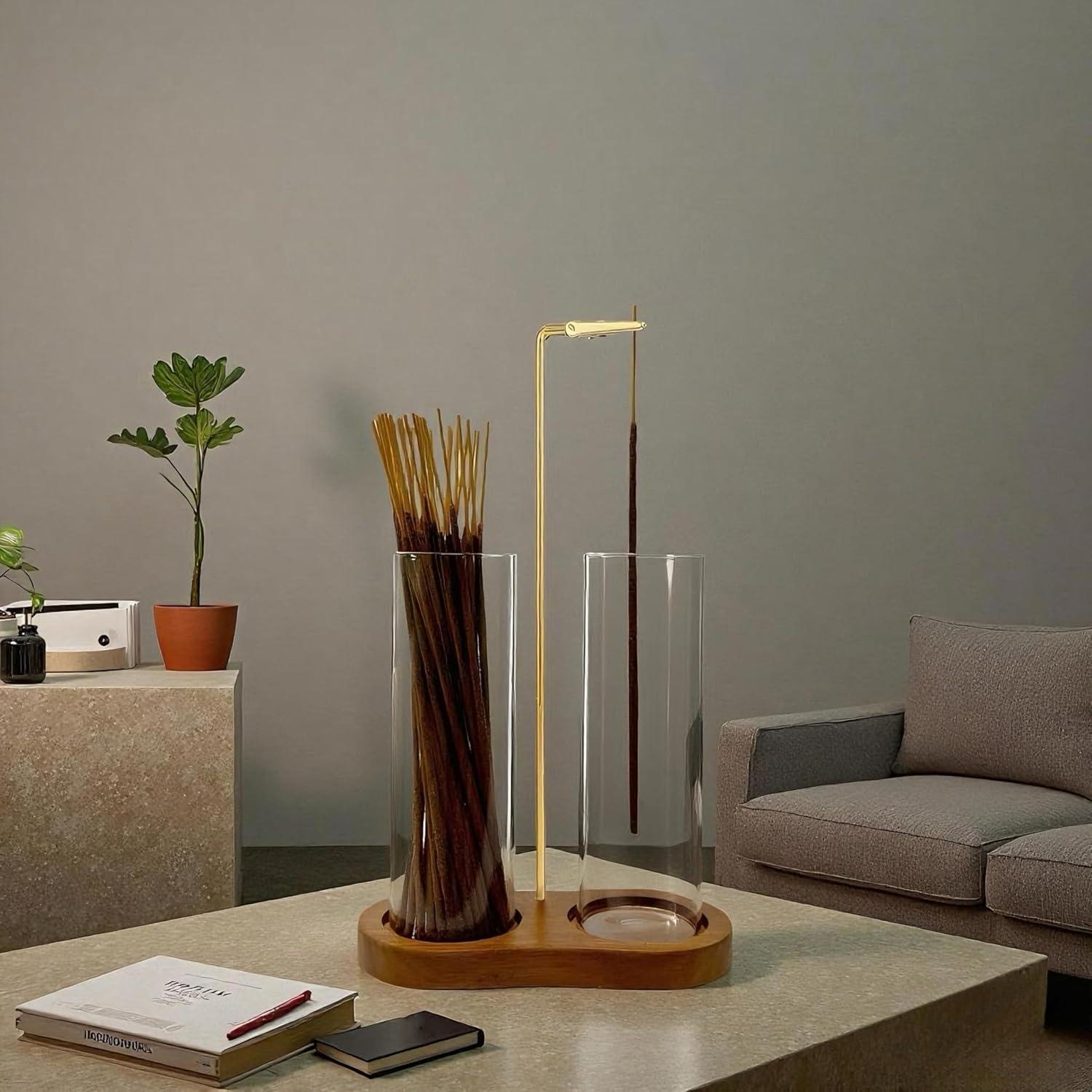 Soporte de Incienso Moocervi 2 en 1 de Vidrio y Madera