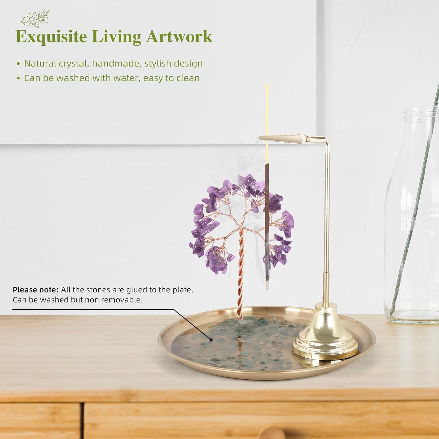 Soporte de Incienso OTOFY de Cristal 17 cm Antideslizante Púrpura