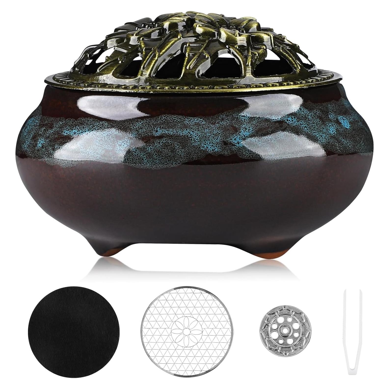 Quemador de Incienso de Cerámica CQSYWQING Azul 10cm