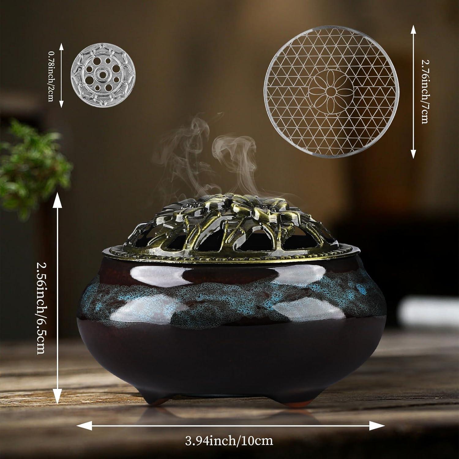 Quemador de Incienso de Cerámica CQSYWQING Azul 10cm