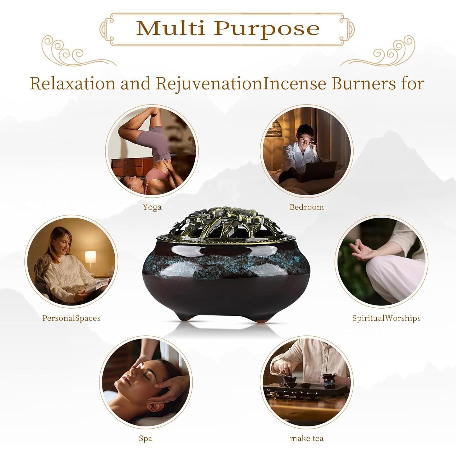 Quemador de Incienso de Cerámica CQSYWQING Azul 10cm