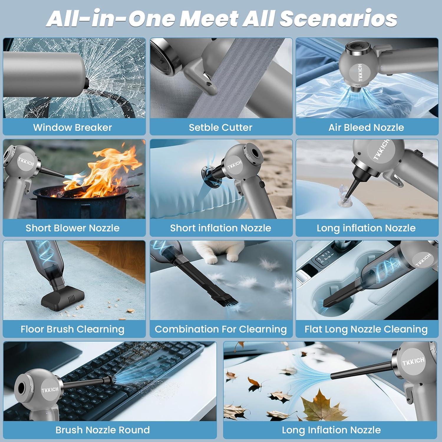 Aspiradora de Coche Portátil Tkkich 18000PA Sin Cable 7 en 1