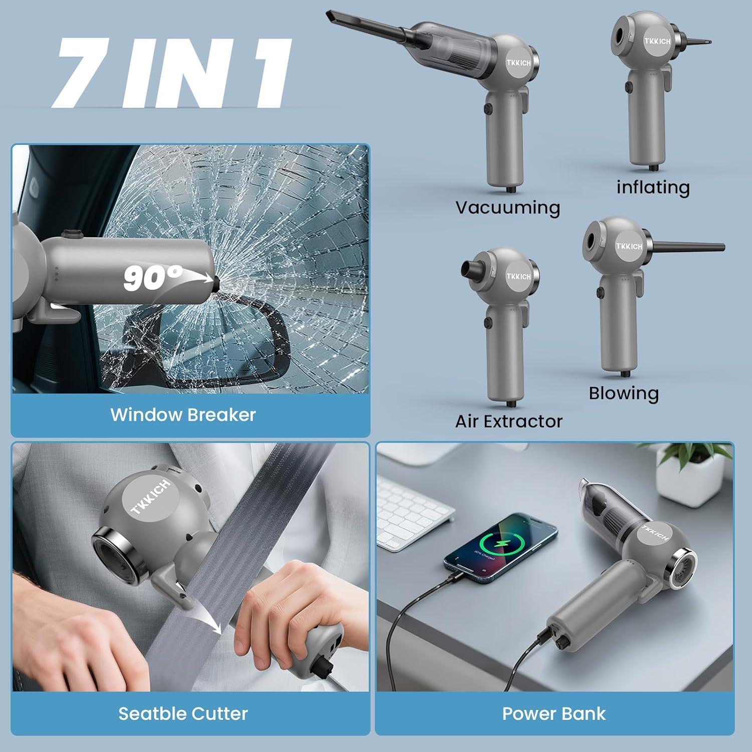 Aspiradora de Coche Portátil Tkkich 18000PA Sin Cable 7 en 1