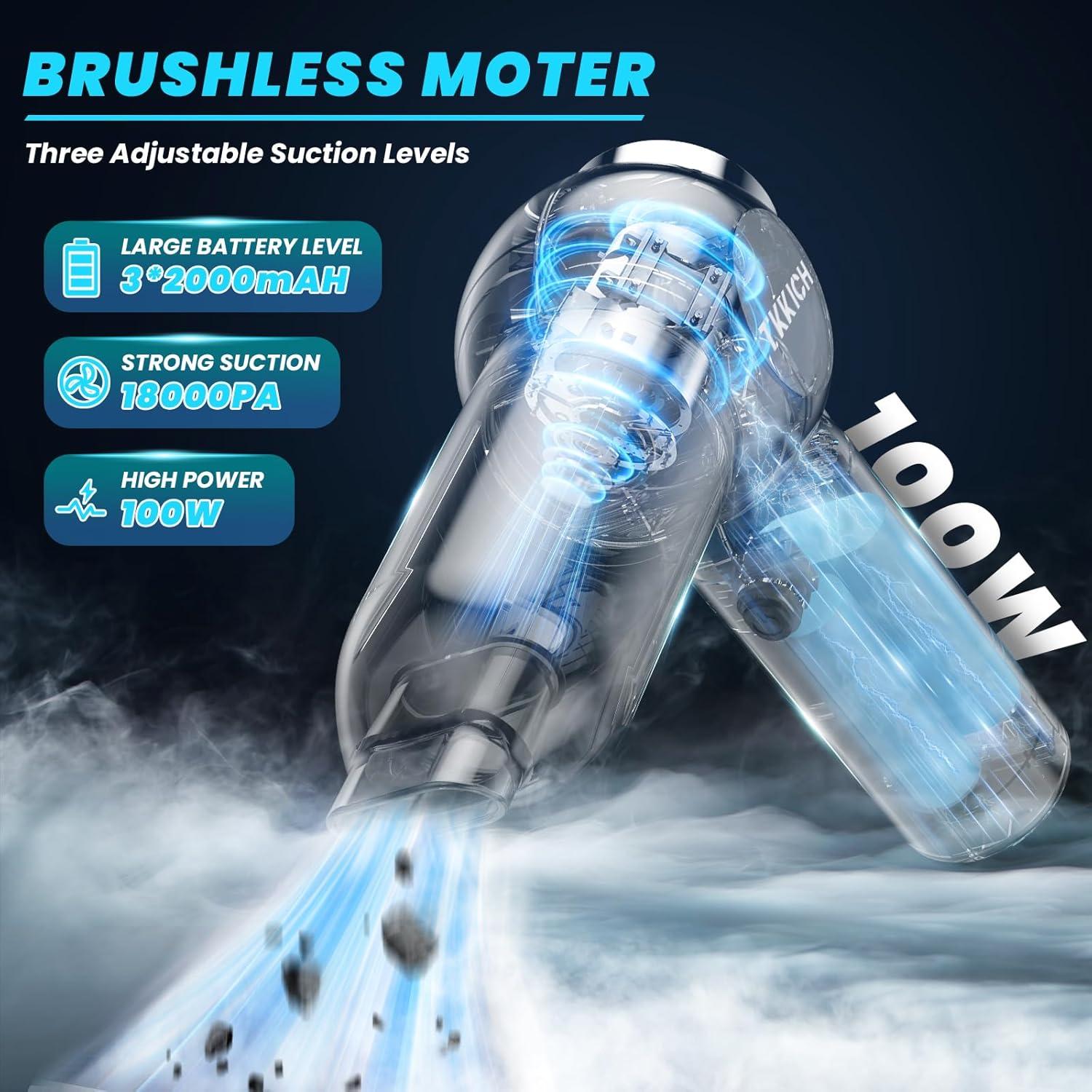 Aspiradora de Coche Portátil Tkkich 18000PA Sin Cable 7 en 1