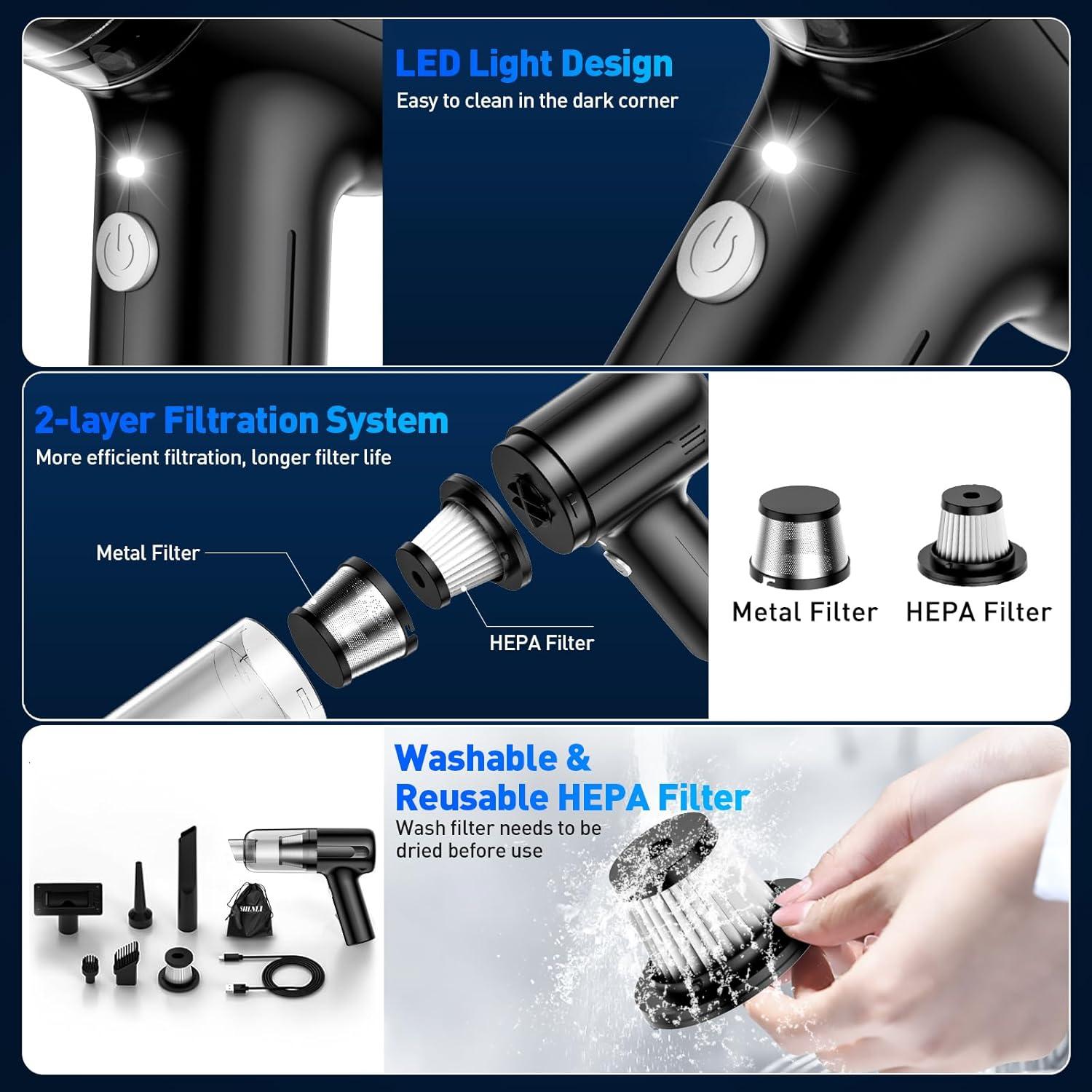 Aspiradora de Mano Inalámbrica SHLNLI ZC005 120W con Luz LED