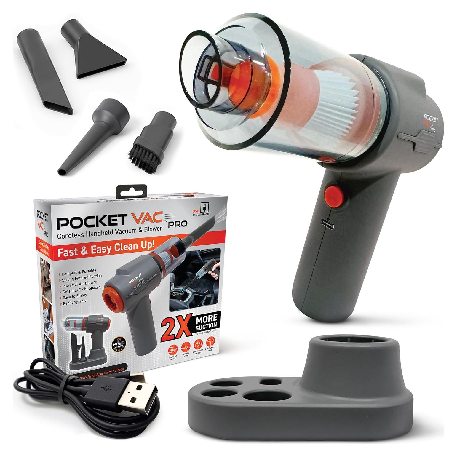 Aspiradora de Mano Pocket Vac Pro Inalámbrica 100W con Estación de Carga