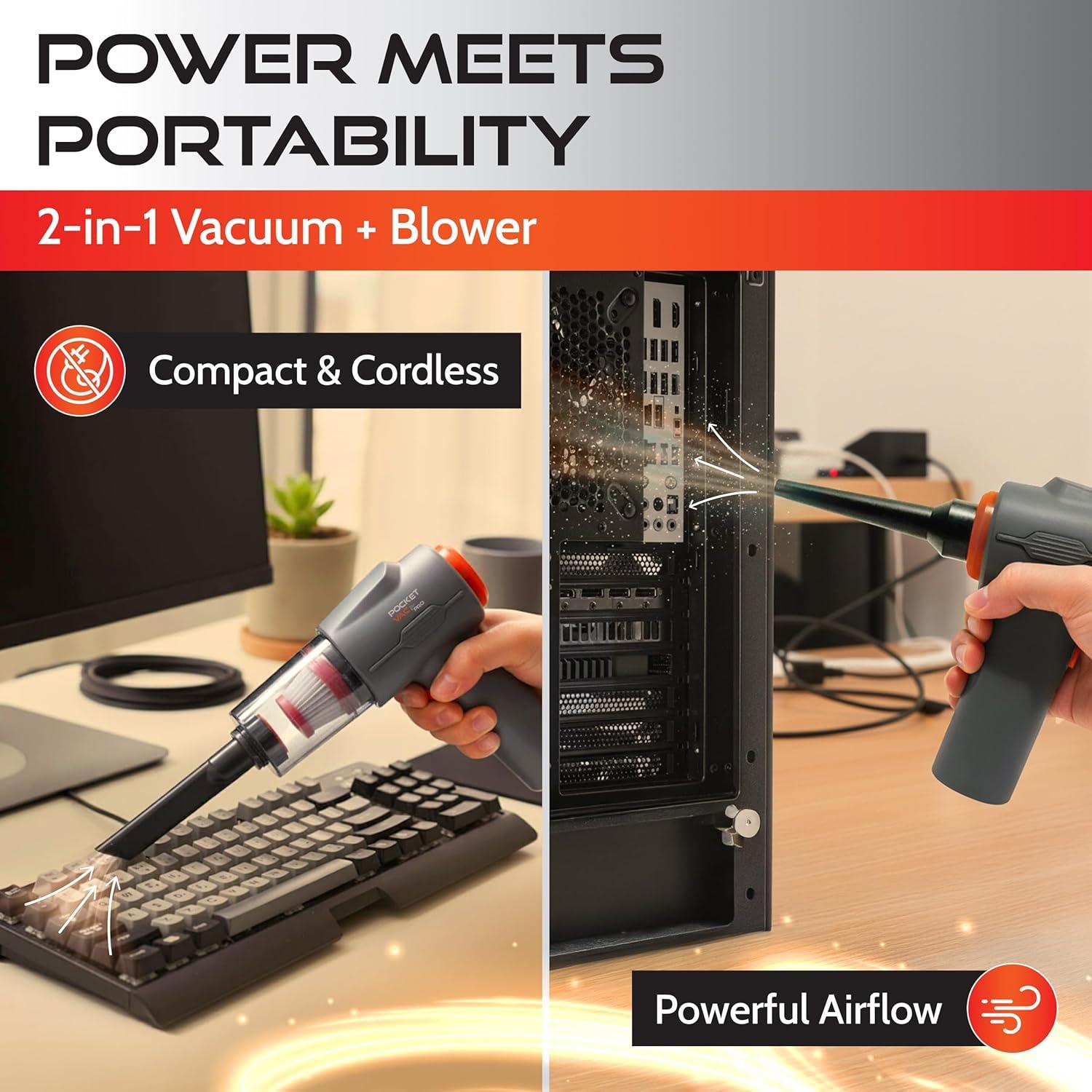 Aspiradora de Mano Pocket Vac Pro Inalámbrica 100W con Estación de Carga