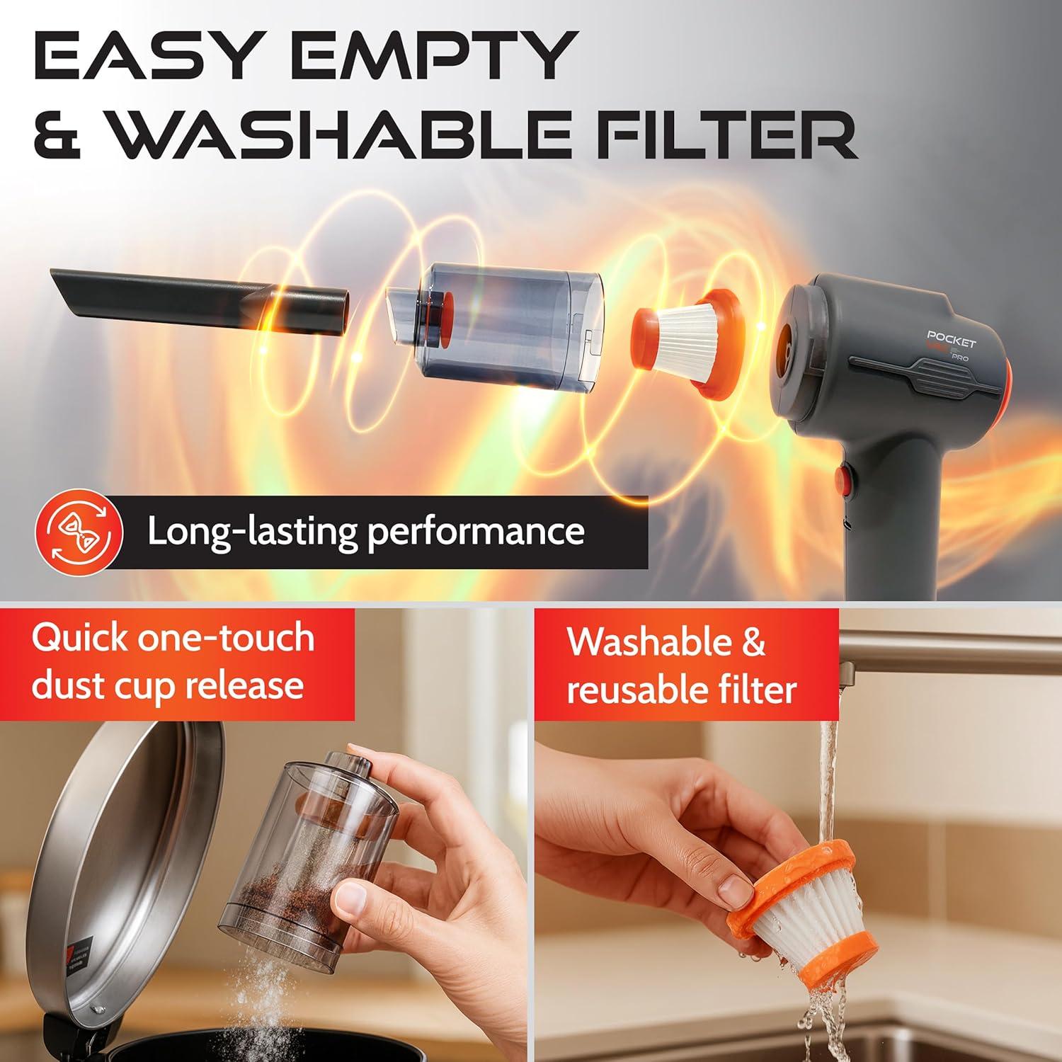 Aspiradora de Mano Pocket Vac Pro Inalámbrica 100W con Estación de Carga
