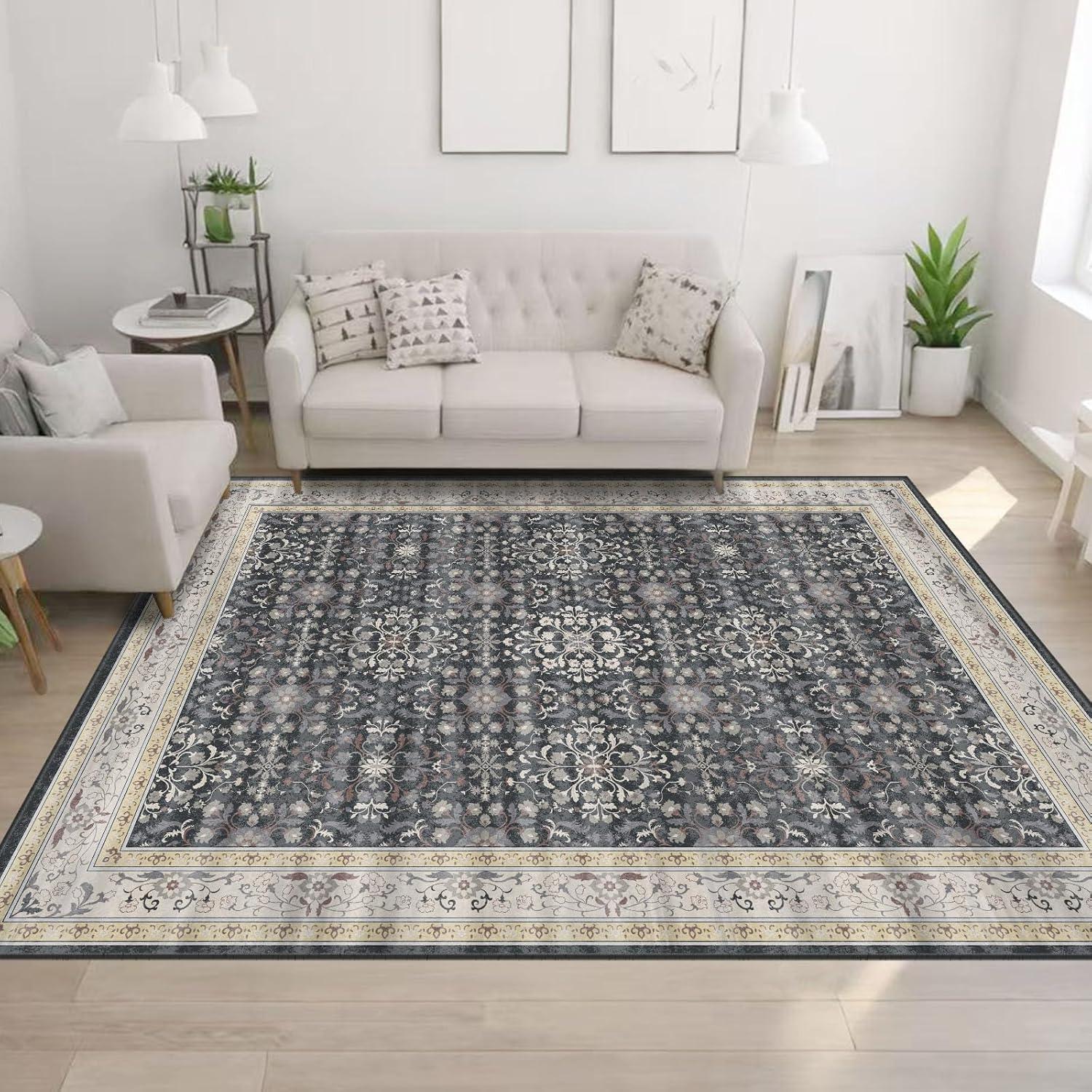 Alfombra de Área LOOMY 274x182 cm Floral Negro y Dorado