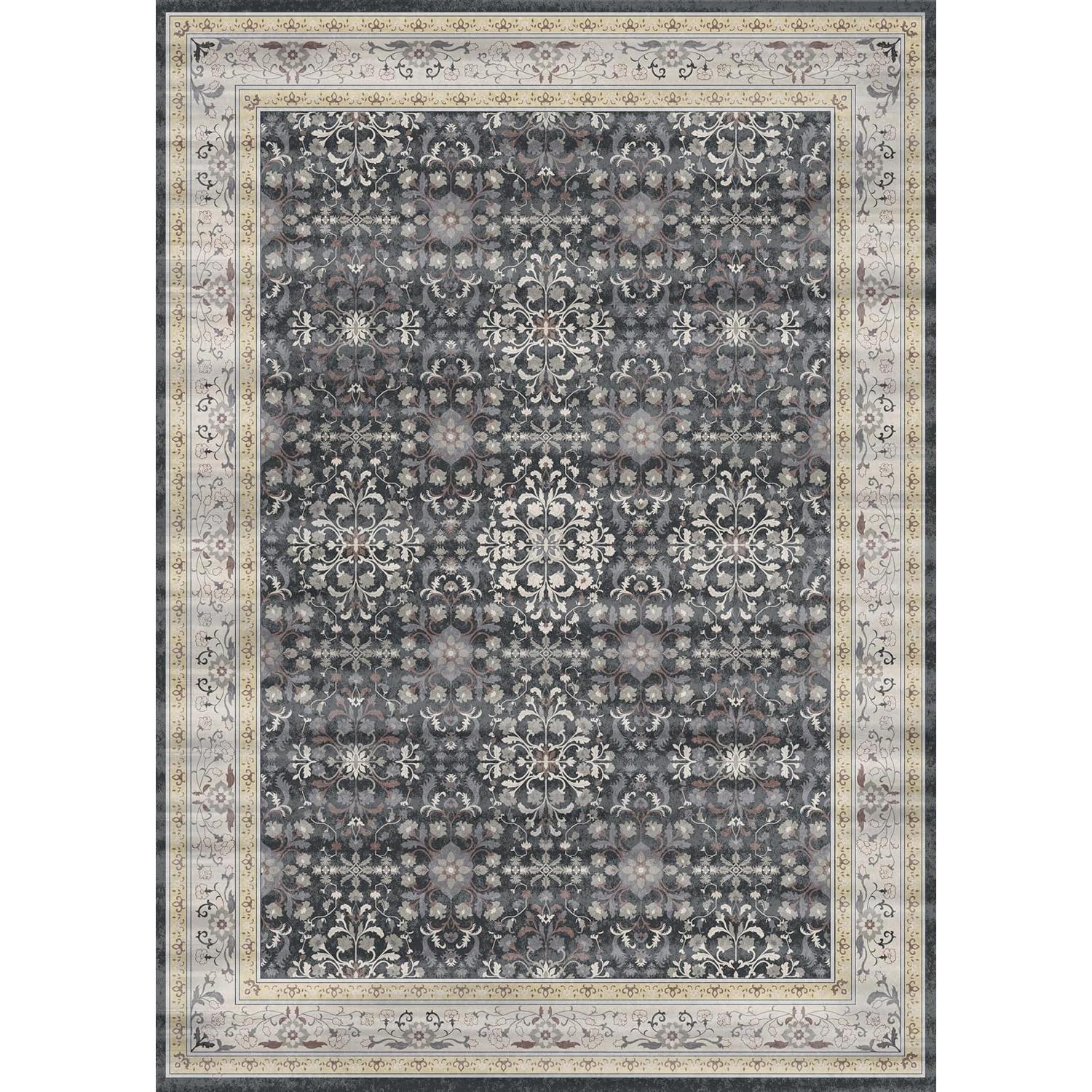 Alfombra de Área LOOMY 274x182 cm Floral Negro y Dorado