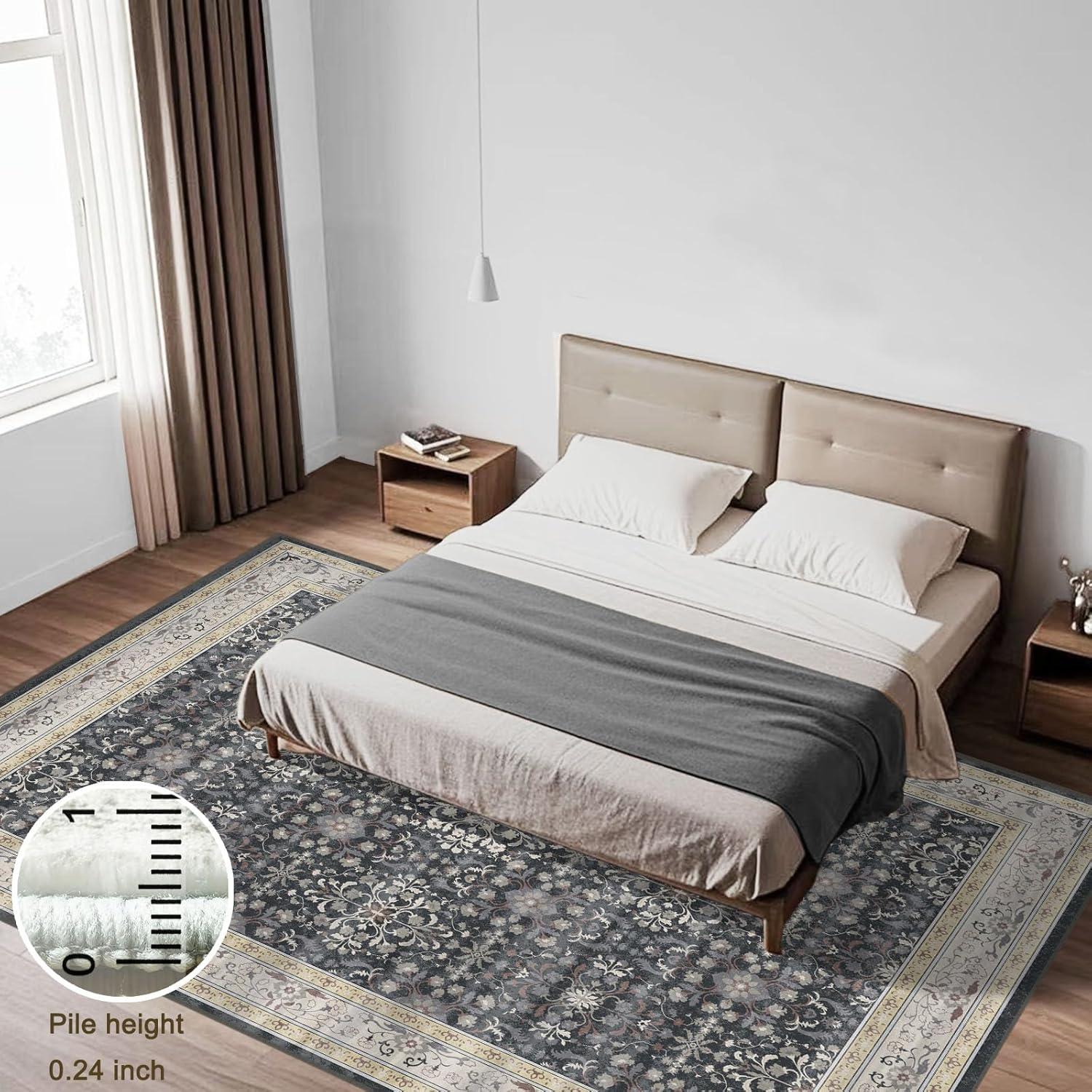 Alfombra de Área LOOMY 274x182 cm Floral Negro y Dorado