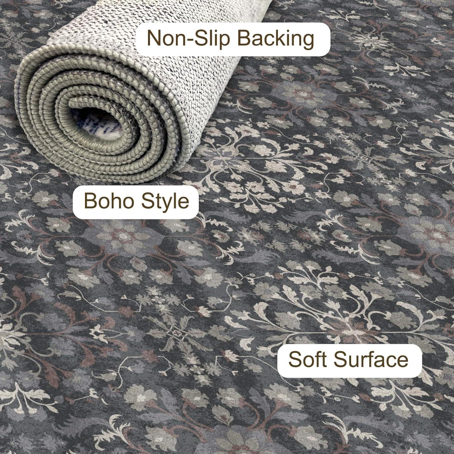 Alfombra de Área LOOMY 274x182 cm Floral Negro y Dorado