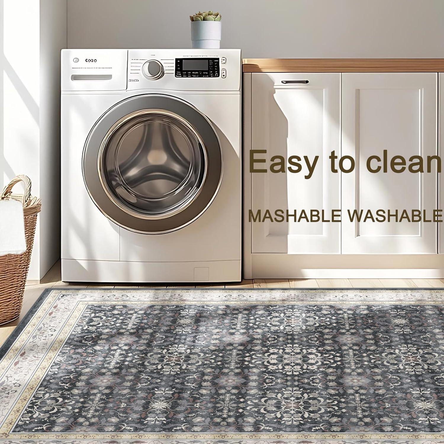 Alfombra de Área LOOMY 274x182 cm Floral Negro y Dorado