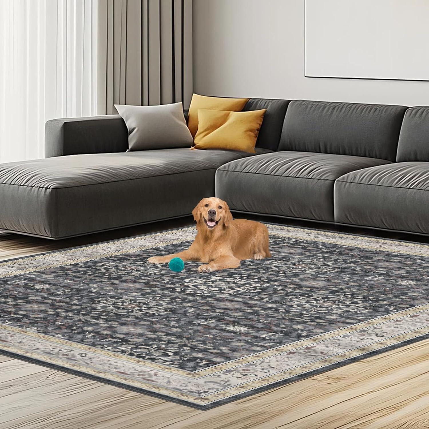 Alfombra de Área LOOMY 274x182 cm Floral Negro y Dorado