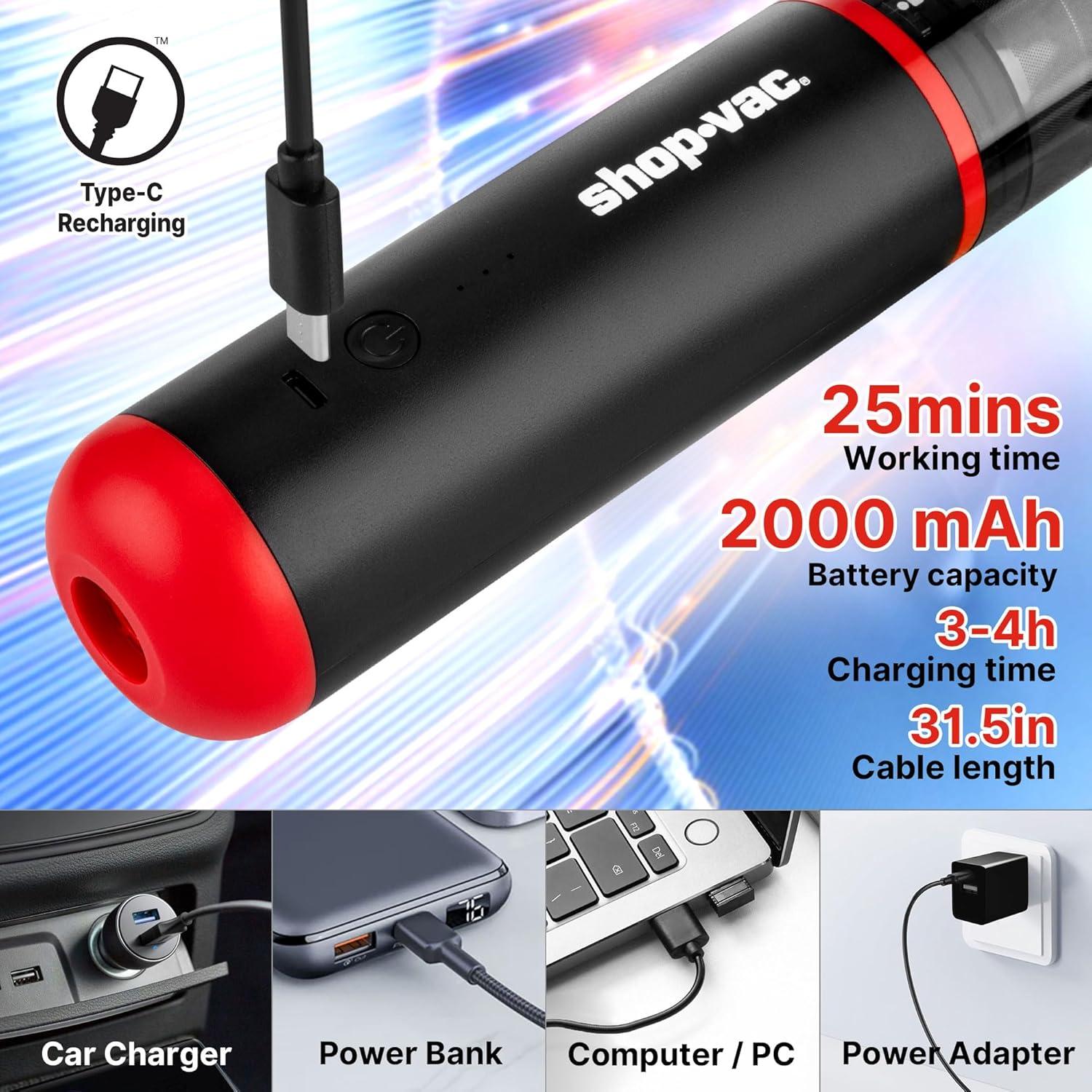 Aspiradora de Coche Inalámbrica Shop-Vac 14000Pa 2-en-1