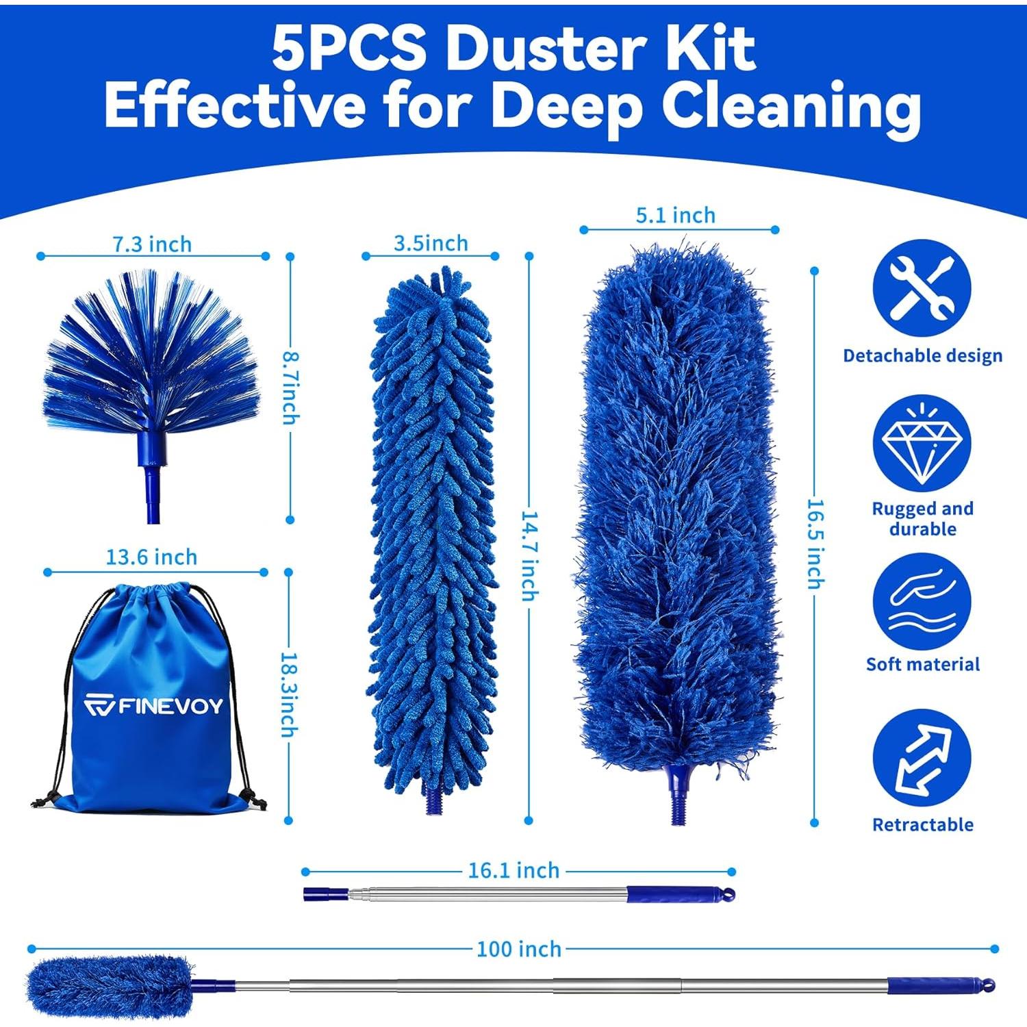 Kit de Plumeros 5 en 1 Finevoy con Palo Extensible Azul