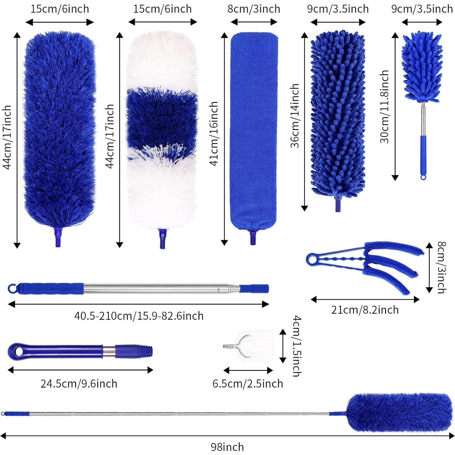 Kit de Plumones de Limpieza PHABLUS 10PCS con Polo Extensible 254cm
