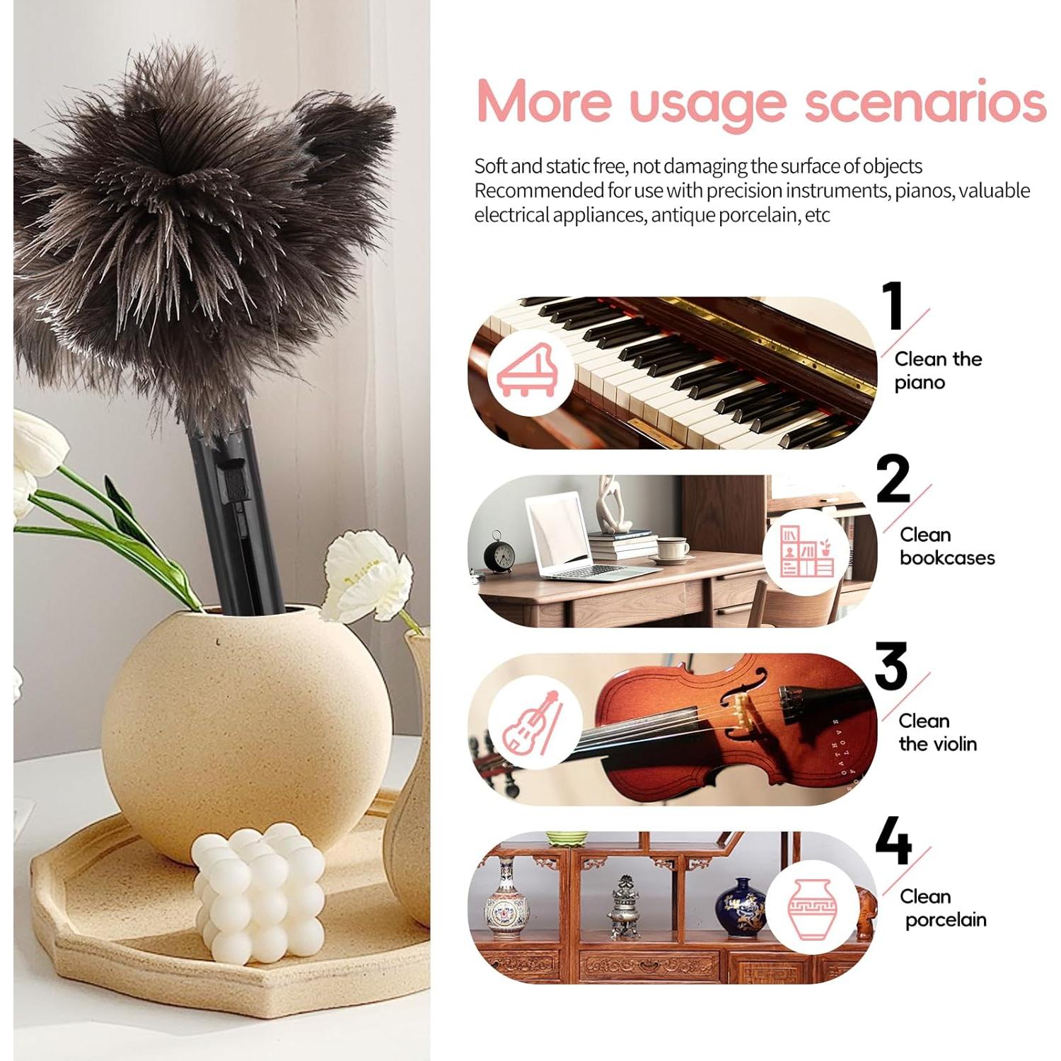 Plumero Retráctil FeelfunFeather de Plumas de Avestruz 38 cm