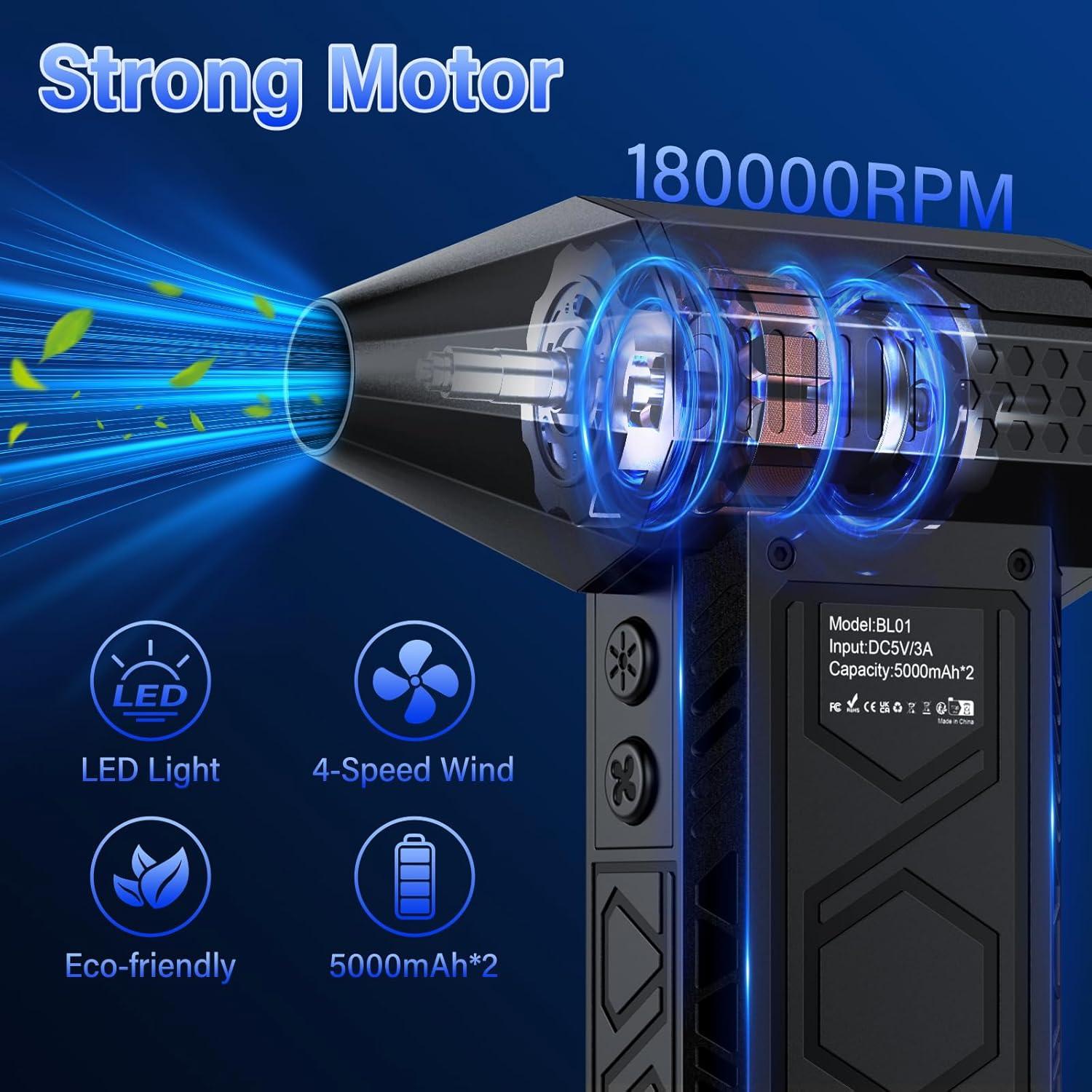 Soplador de Aire Eléctrico XJUGEZ 180000RPM 4 Velocidades Negro