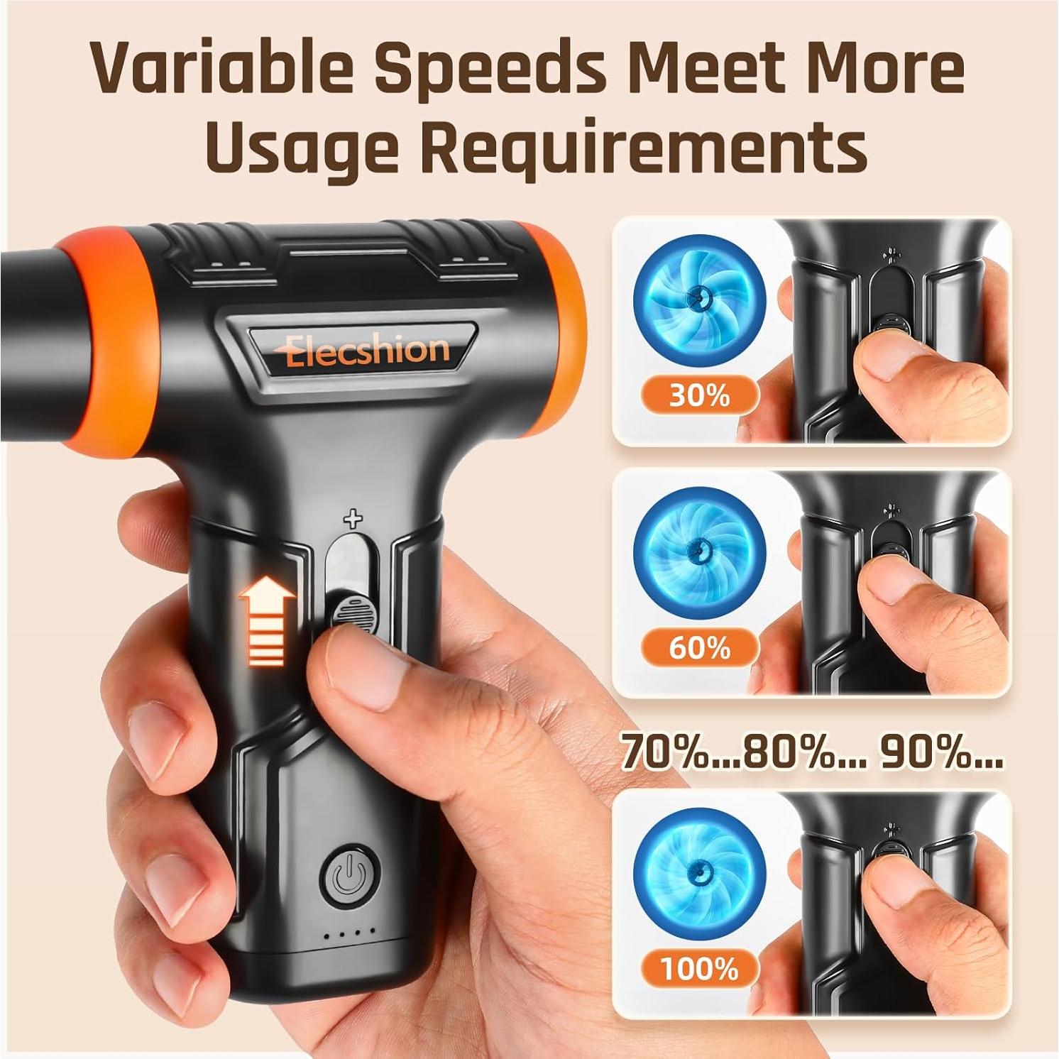 Soplador de Aire Eléctrico Elecshion 120m/s Recargable Naranja