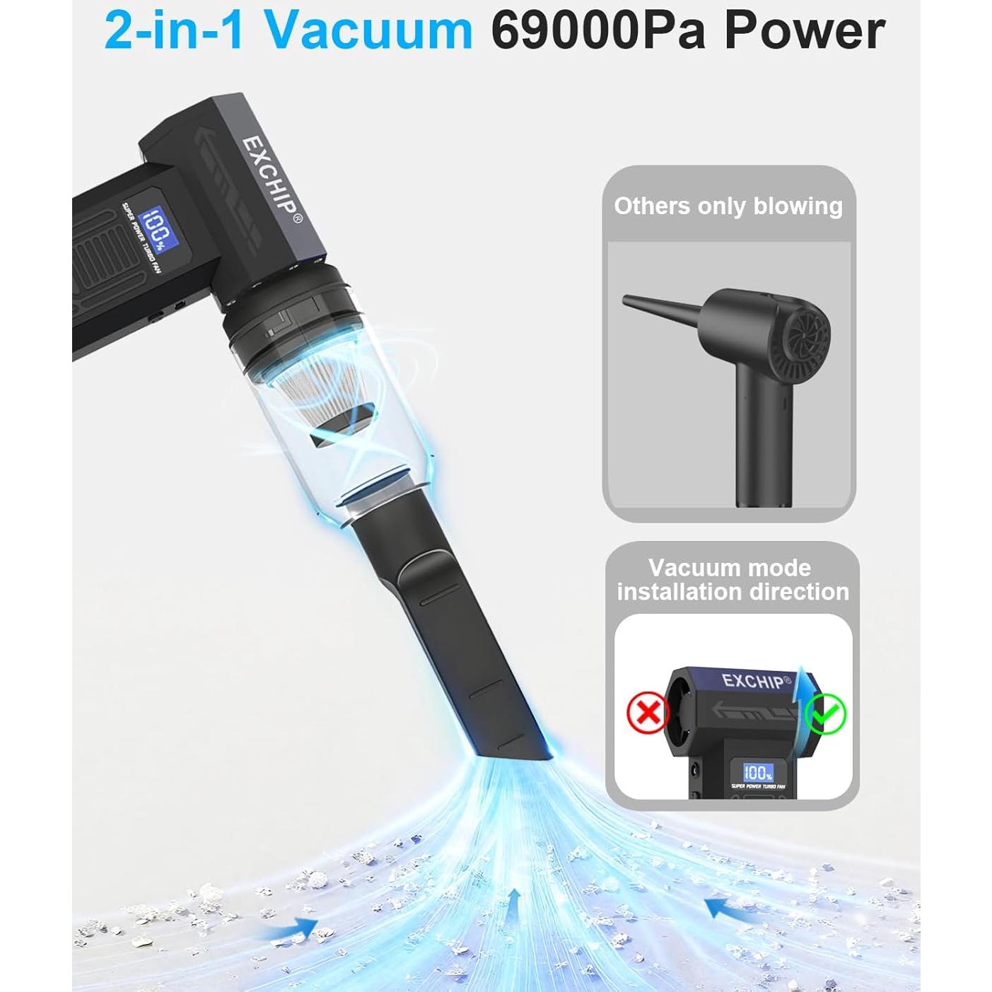 Soplador de Aire Comprimido y Aspiradora EXCHIP P80 2-en-1