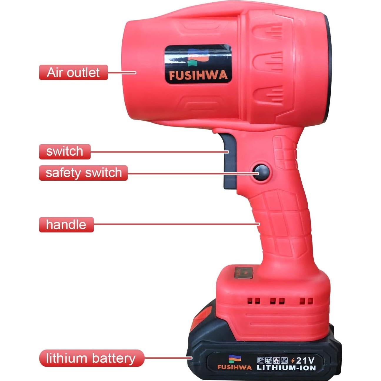 Soplador de Hojas Inalámbrico FUSIHWA 21V Mini Rojo 0.79kg