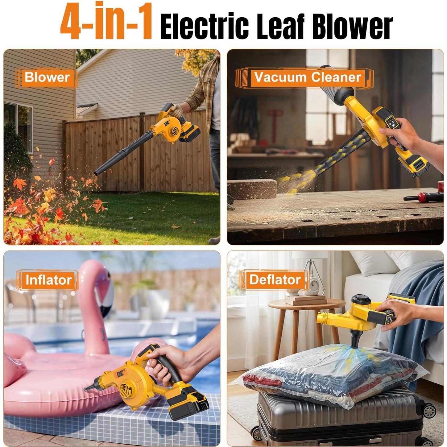 Soplador de Hojas Eléctrico DeForce 20V Inalámbrico 4 en 1