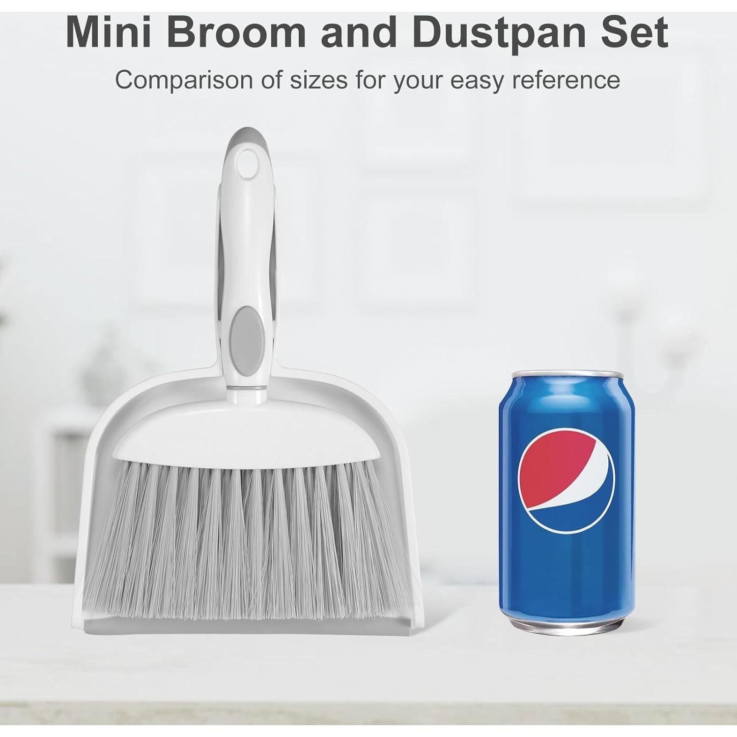 NACENA Juego de Escoba y Recogedor Mini, Gris y Blanco, 26.5x16.5cm