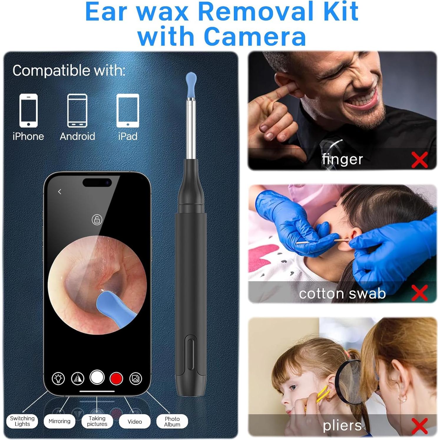 Kit Eliminación Cera de Oído Pobugy con Cámara 1080P y Luz