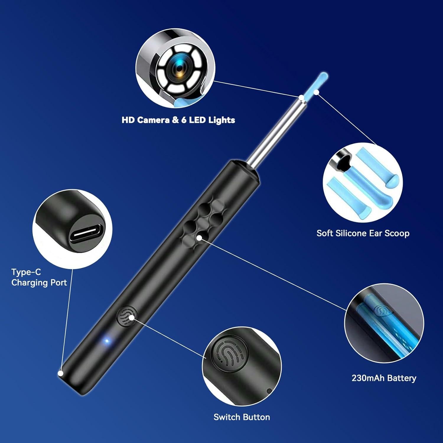Limpiador de Oídos Fubangneer con Cámara HD y 6 LED