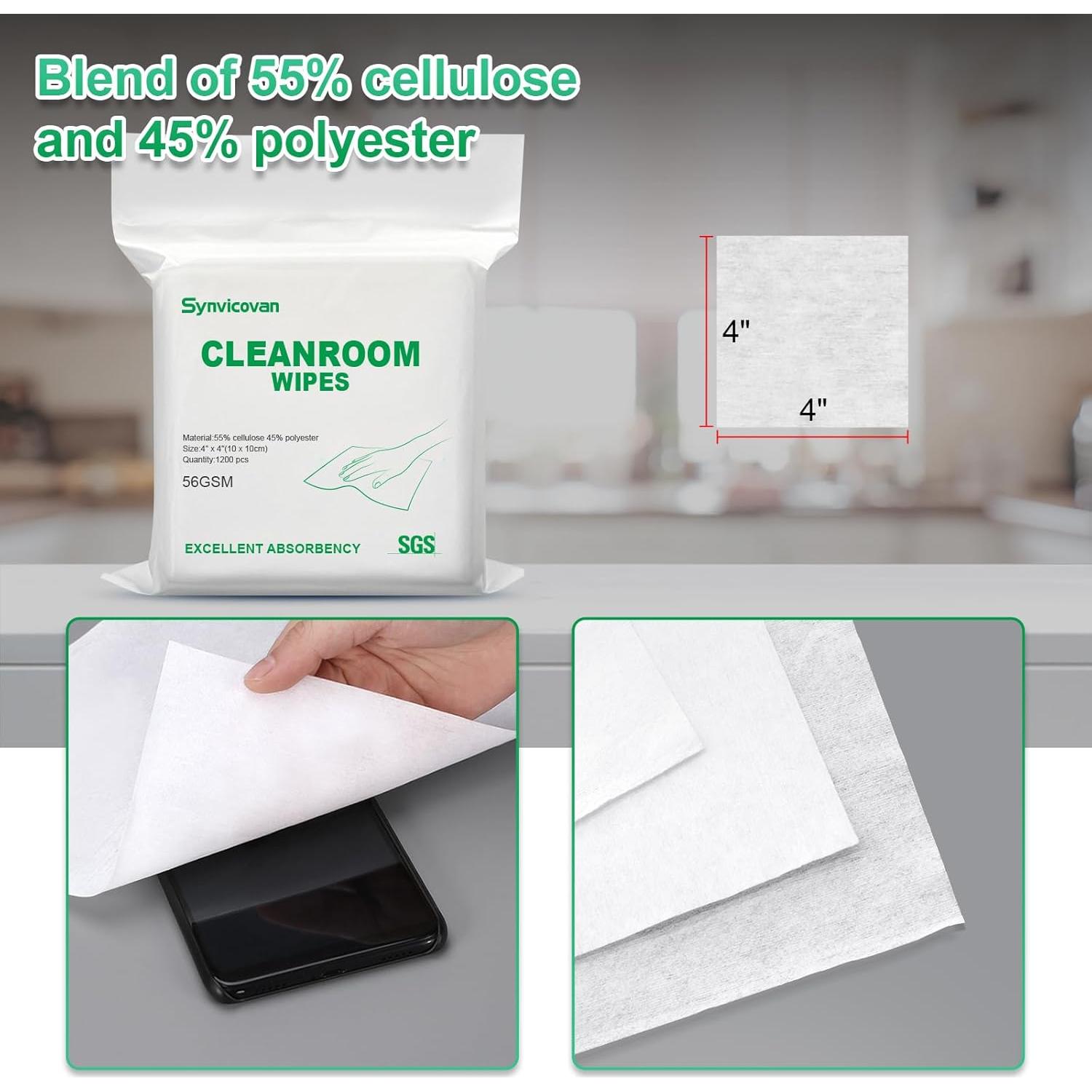 Toallitas de sala limpia Synivovan 10x10cm 1200 Pcs Grado B