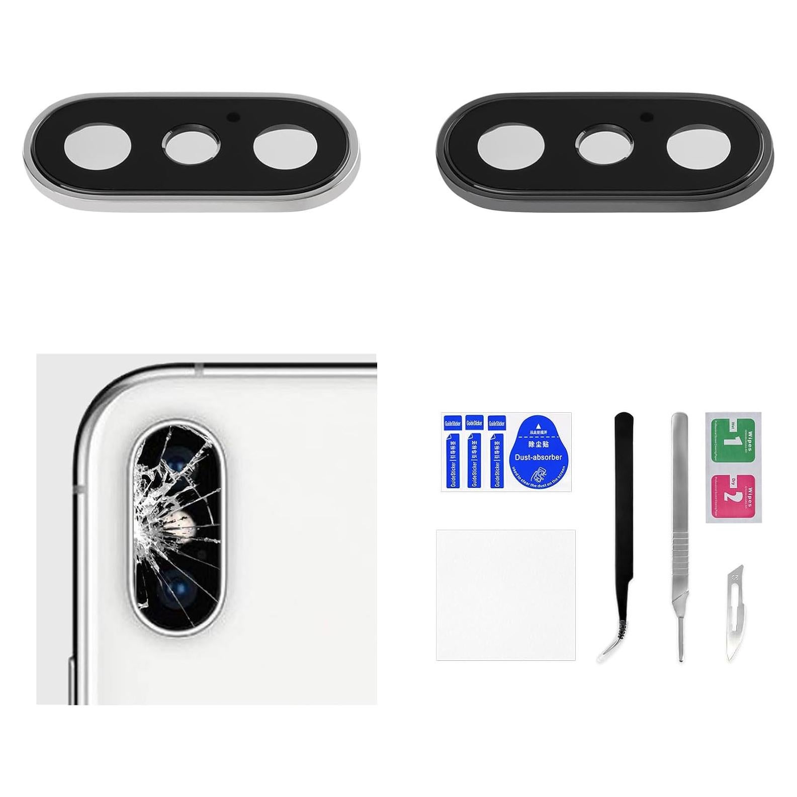 2 Juegos Lente Cámara Trasera iPhone X Risidamoy Gris Plateado