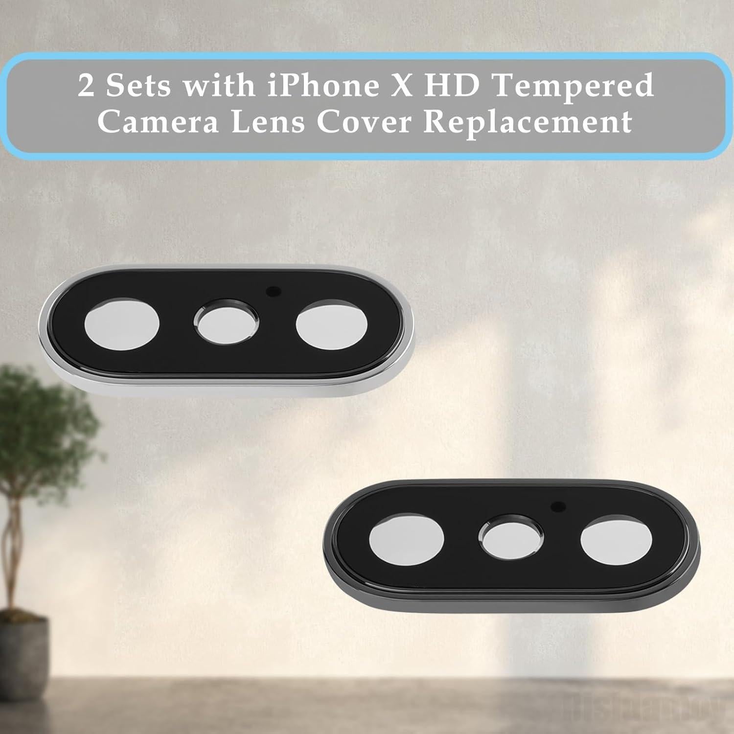 2 Juegos Lente Cámara Trasera iPhone X Risidamoy Gris Plateado