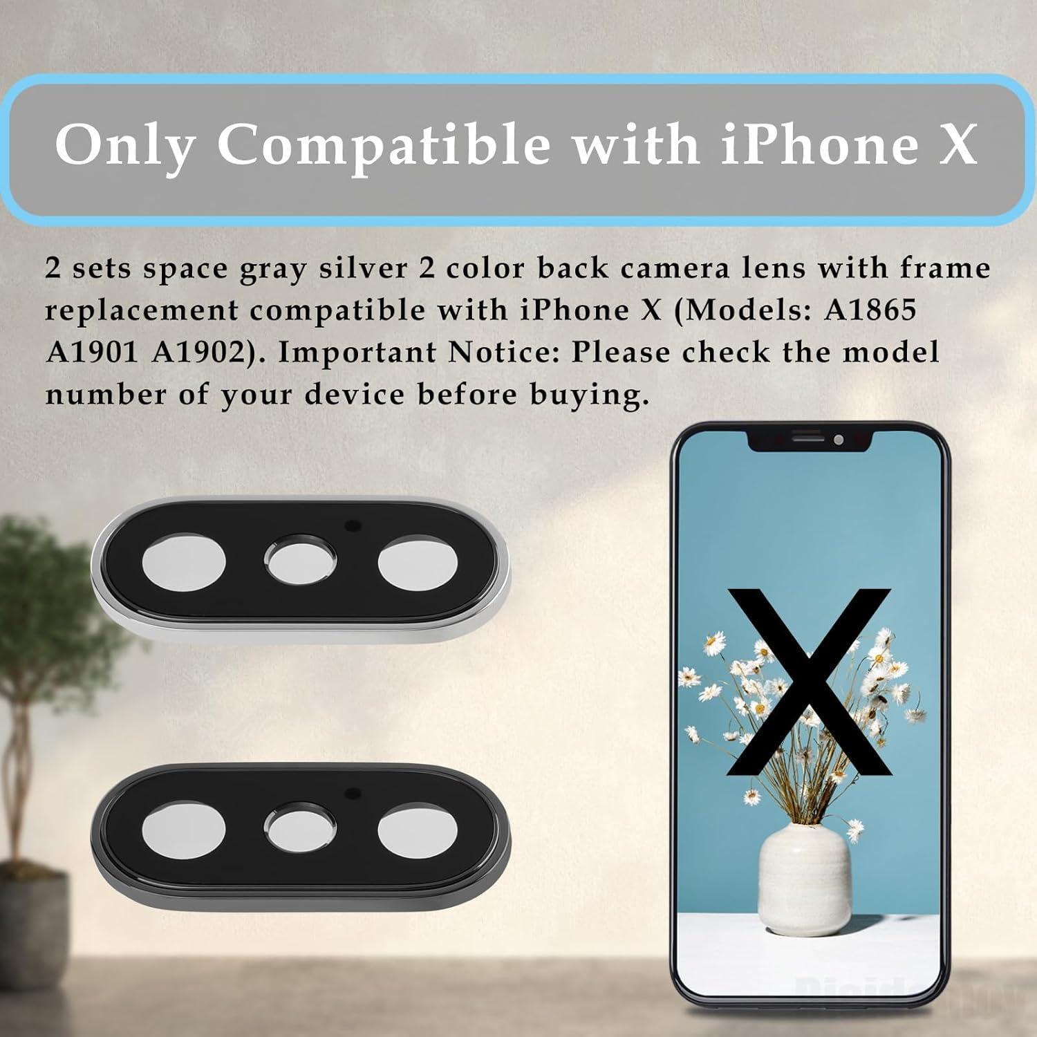 2 Juegos Lente Cámara Trasera iPhone X Risidamoy Gris Plateado