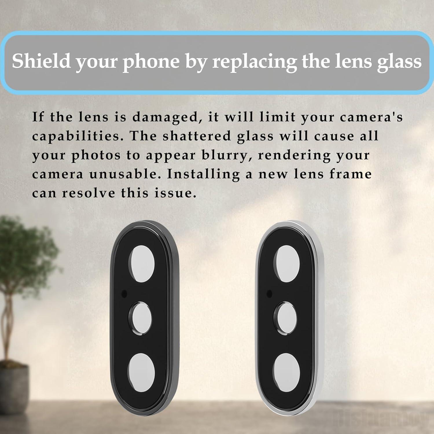 2 Juegos Lente Cámara Trasera iPhone X Risidamoy Gris Plateado