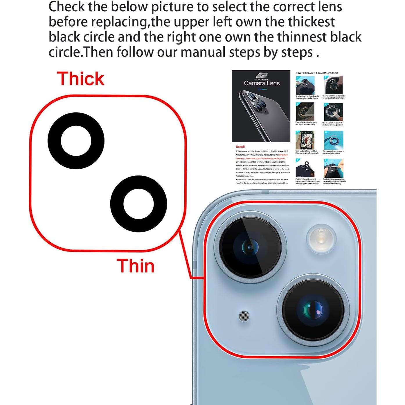 Reemplazo de Lente de Cámara Trasera GVKVGIH para iPhone 14/15