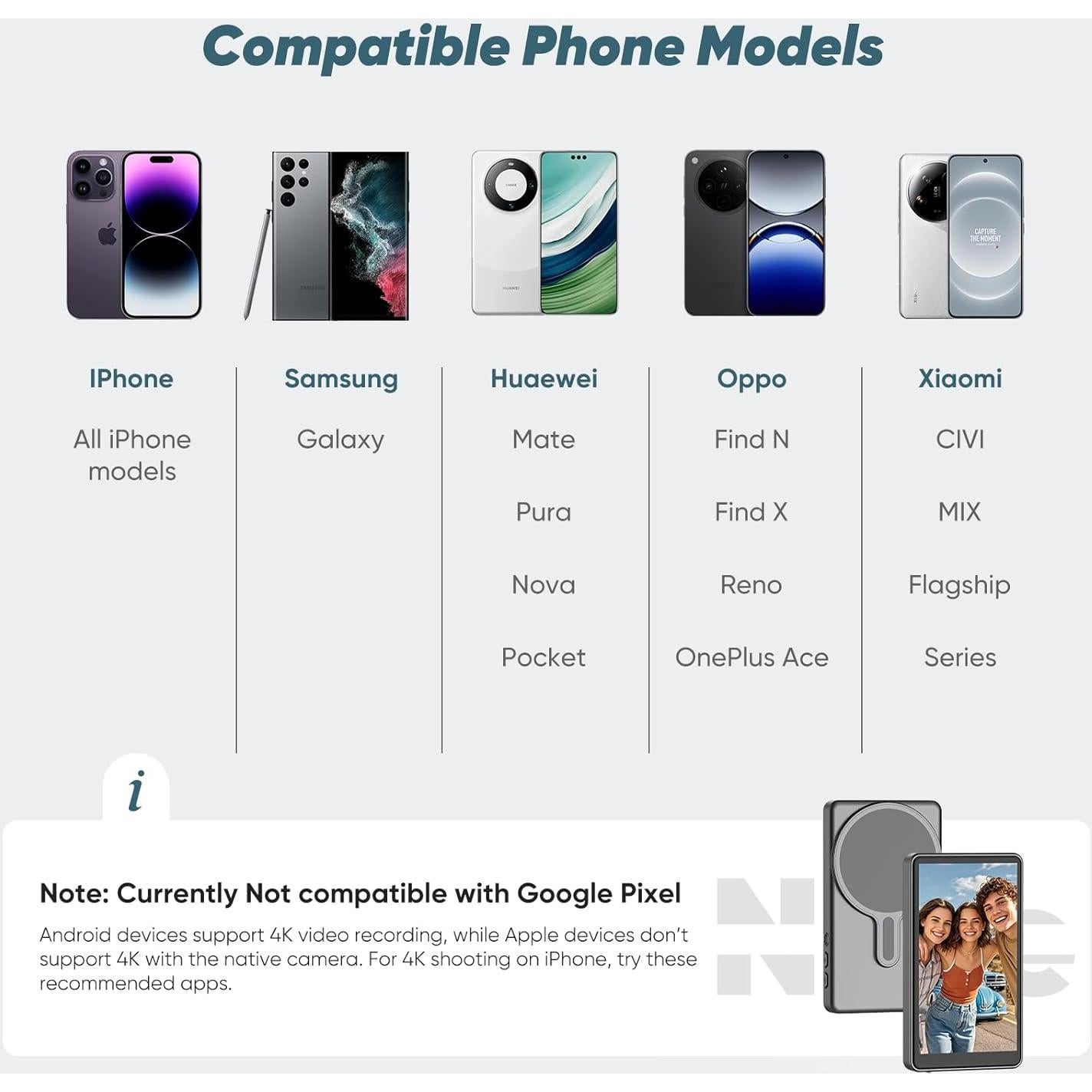 Monitor Selfie Inalámbrico Meonxy para Vlog 4K 30fps